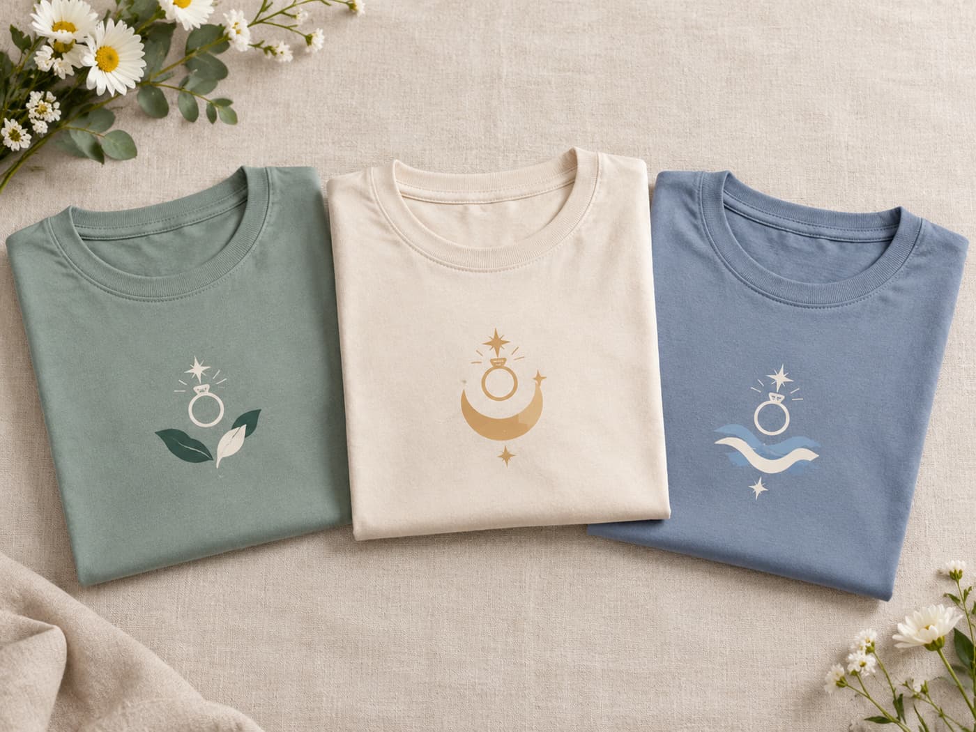 AI design concept of coordinated custom T-shirts for an engagement party