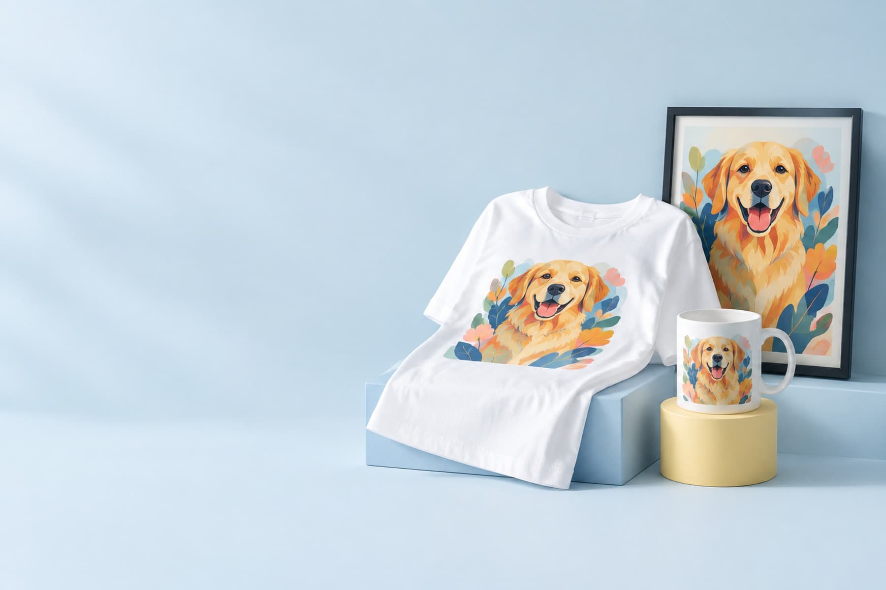 Personalized T-shirt, mug, hoodie, and framed portrait gift products