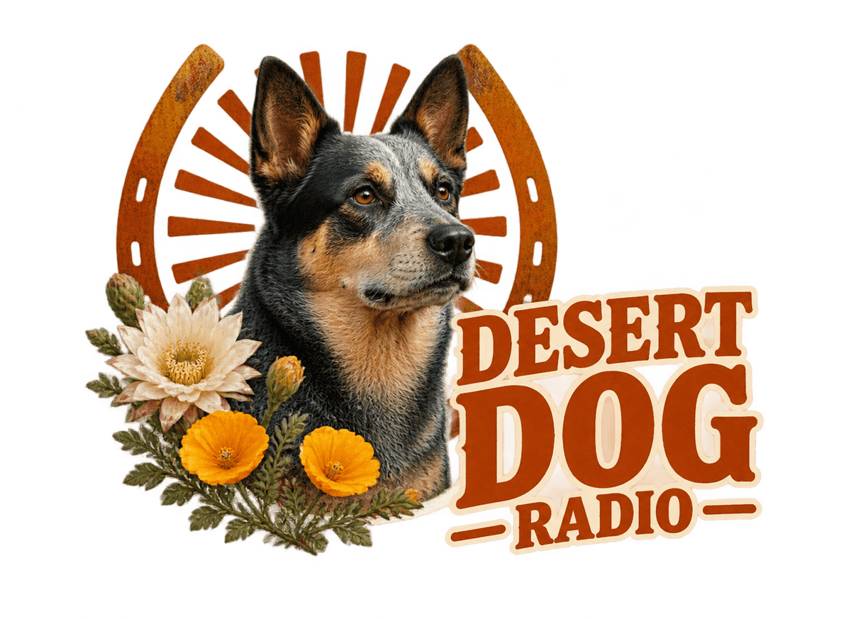 Desert Dog Radio: transparent production artwork without a garment or model