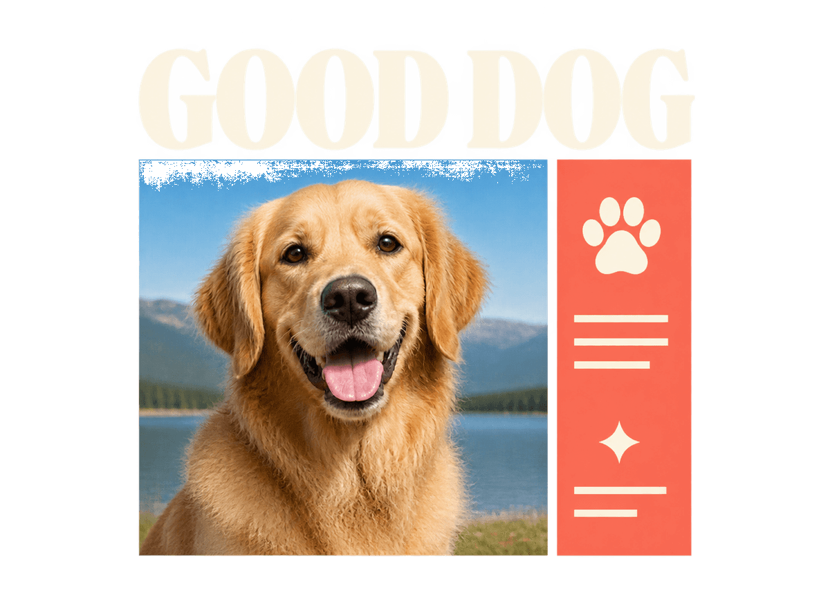 Good Dog Gazette: transparent production artwork without a garment or model