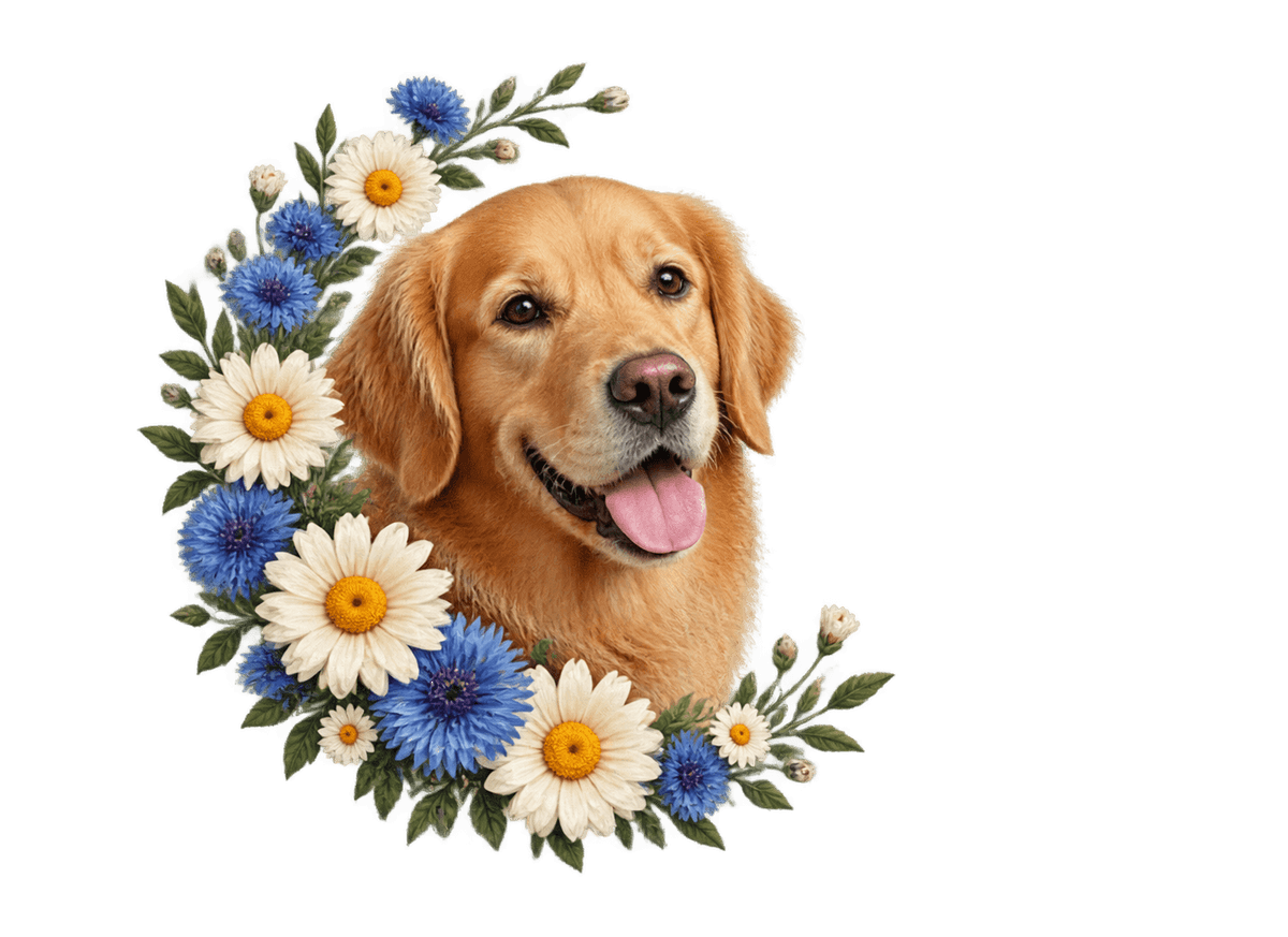 Wildflower Dog Muse: transparent production artwork without a garment or model
