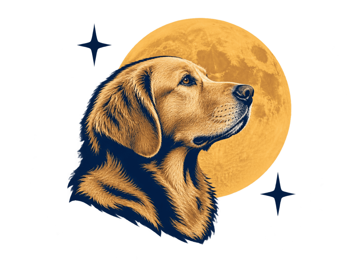Dog After Dark: transparent production artwork without a garment or model
