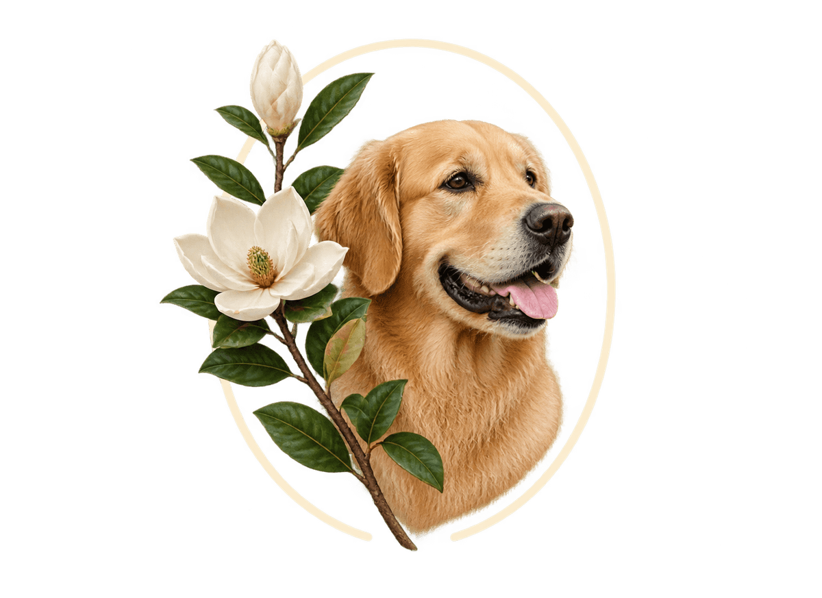 Botanical Dog Cameo: transparent production artwork without a garment or model