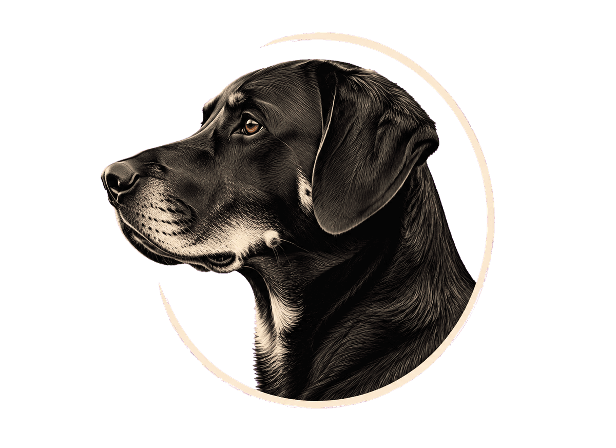 Quiet Dog Profile: transparent production artwork without a garment or model