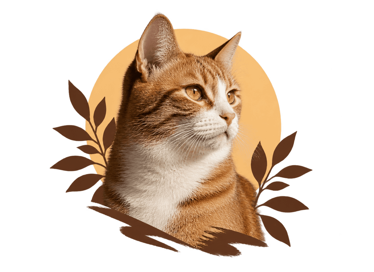 Sunbeam Cat Portrait: transparent production artwork without a garment or model