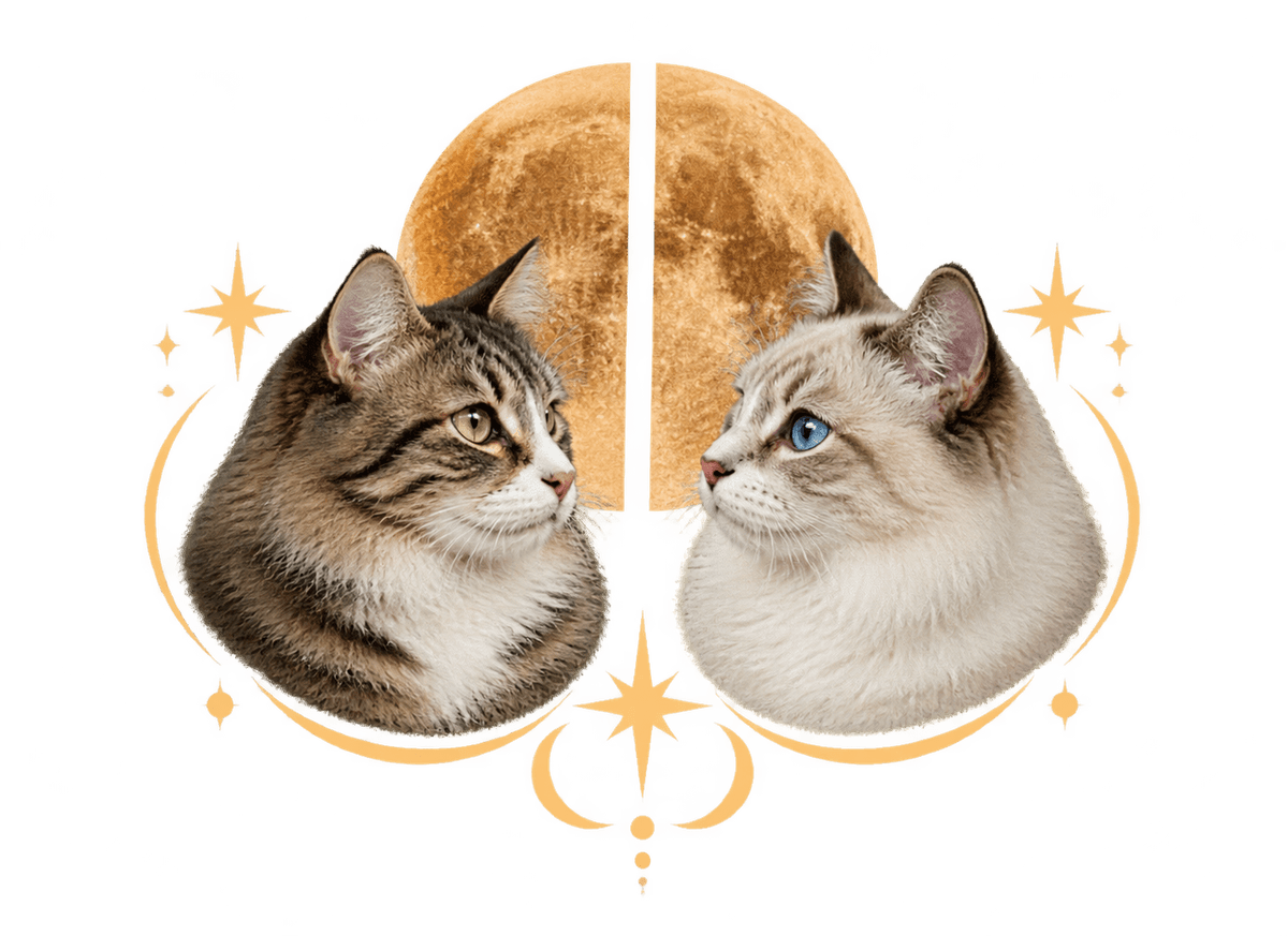 Twin Cat Moon: transparent production artwork without a garment or model