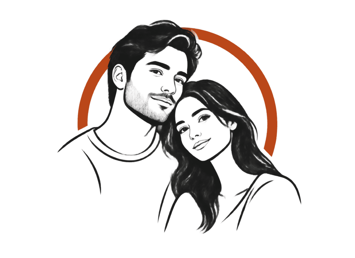 Couple Contour Embrace: transparent production artwork without a garment or model