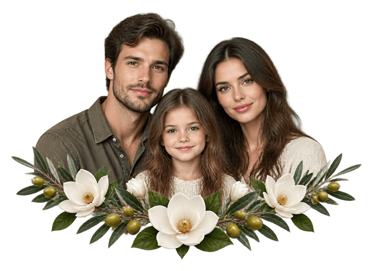 Family Garden Trio: transparent production artwork without a garment or model
