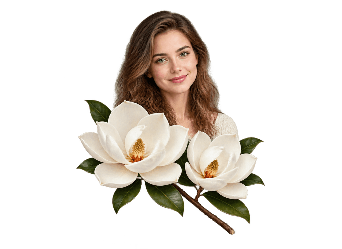 Gentle Magnolia Tribute: transparent production artwork without a garment or model