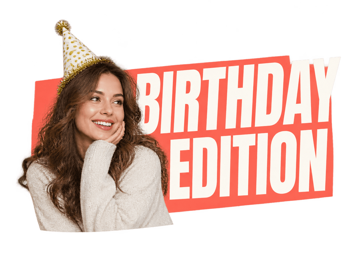 Birthday Cover Edition: transparent production artwork without a garment or model