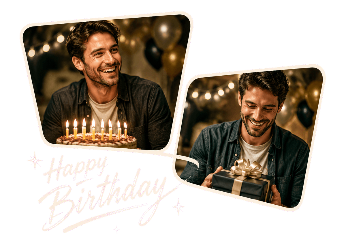 Birthday Photo Moments: transparent production artwork without a garment or model