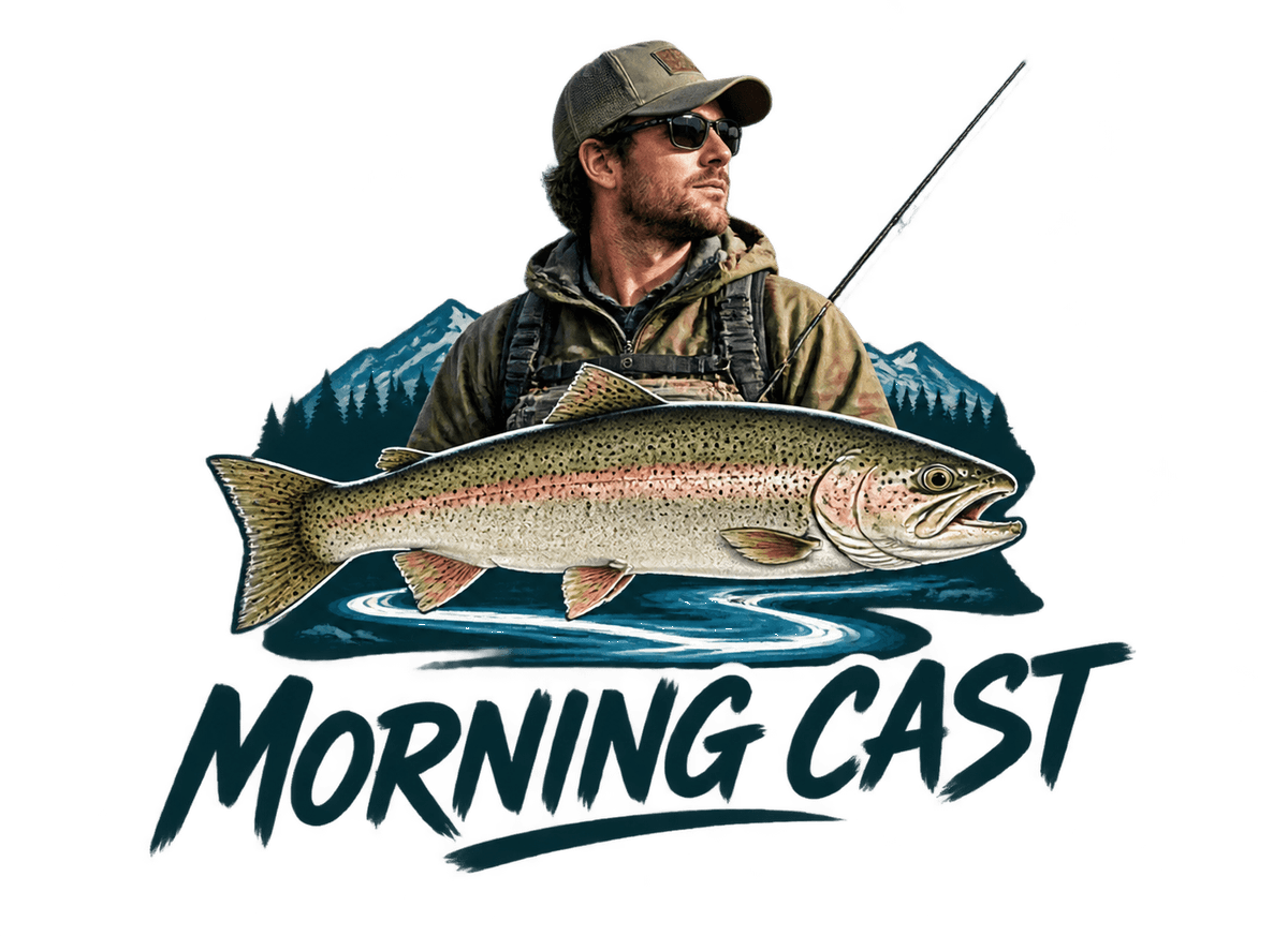 Fishing Morning Club: transparent production artwork without a garment or model