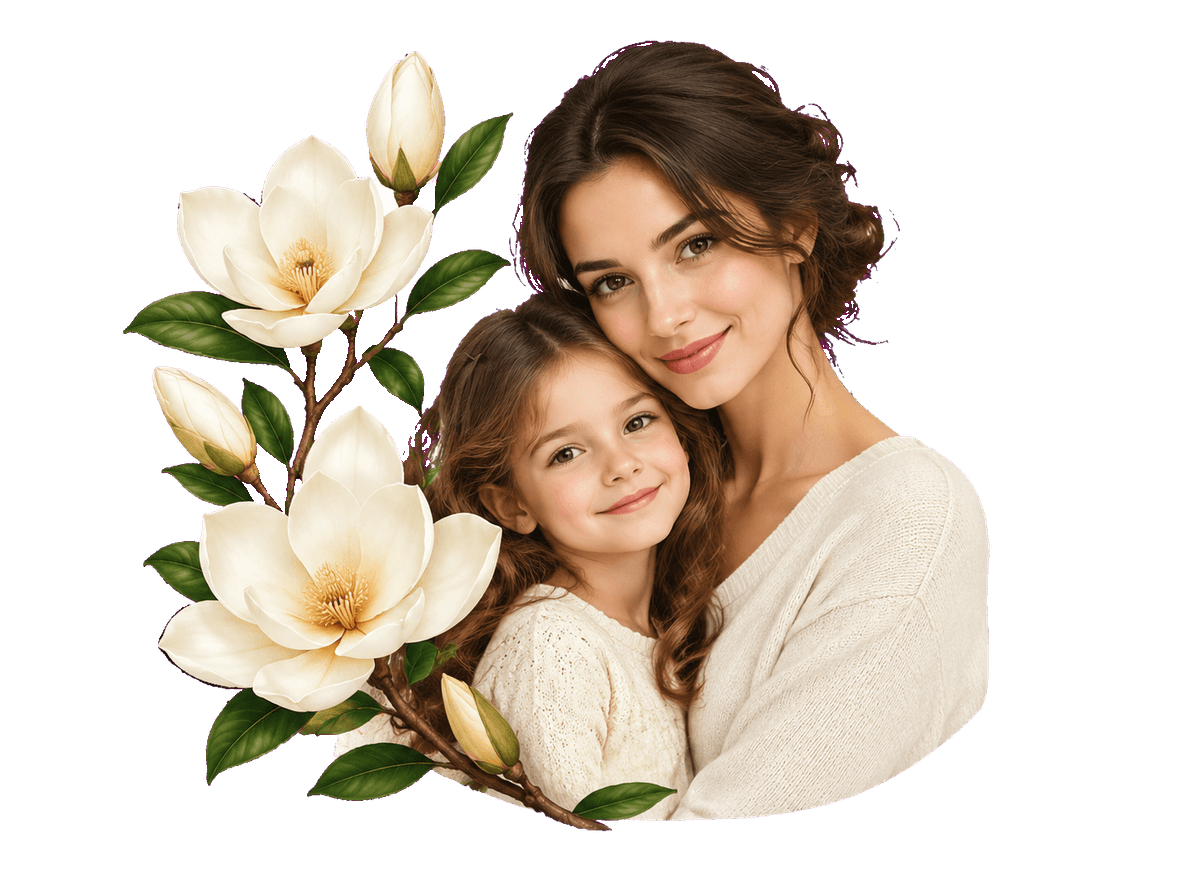 Mothers Day Magnolia: transparent production artwork without a garment or model
