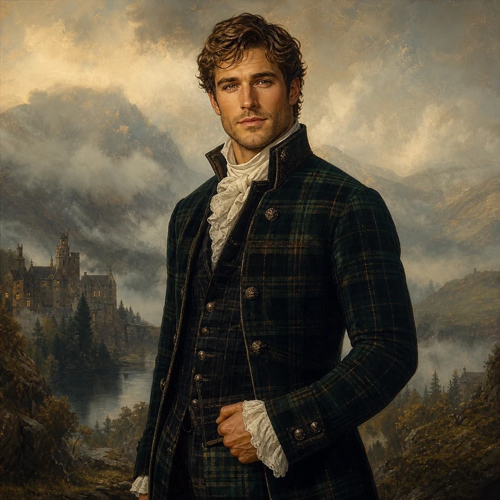 Highland Estate Laird: Forest tones and a misty estate landscape for a quietly adventurous portrait.
