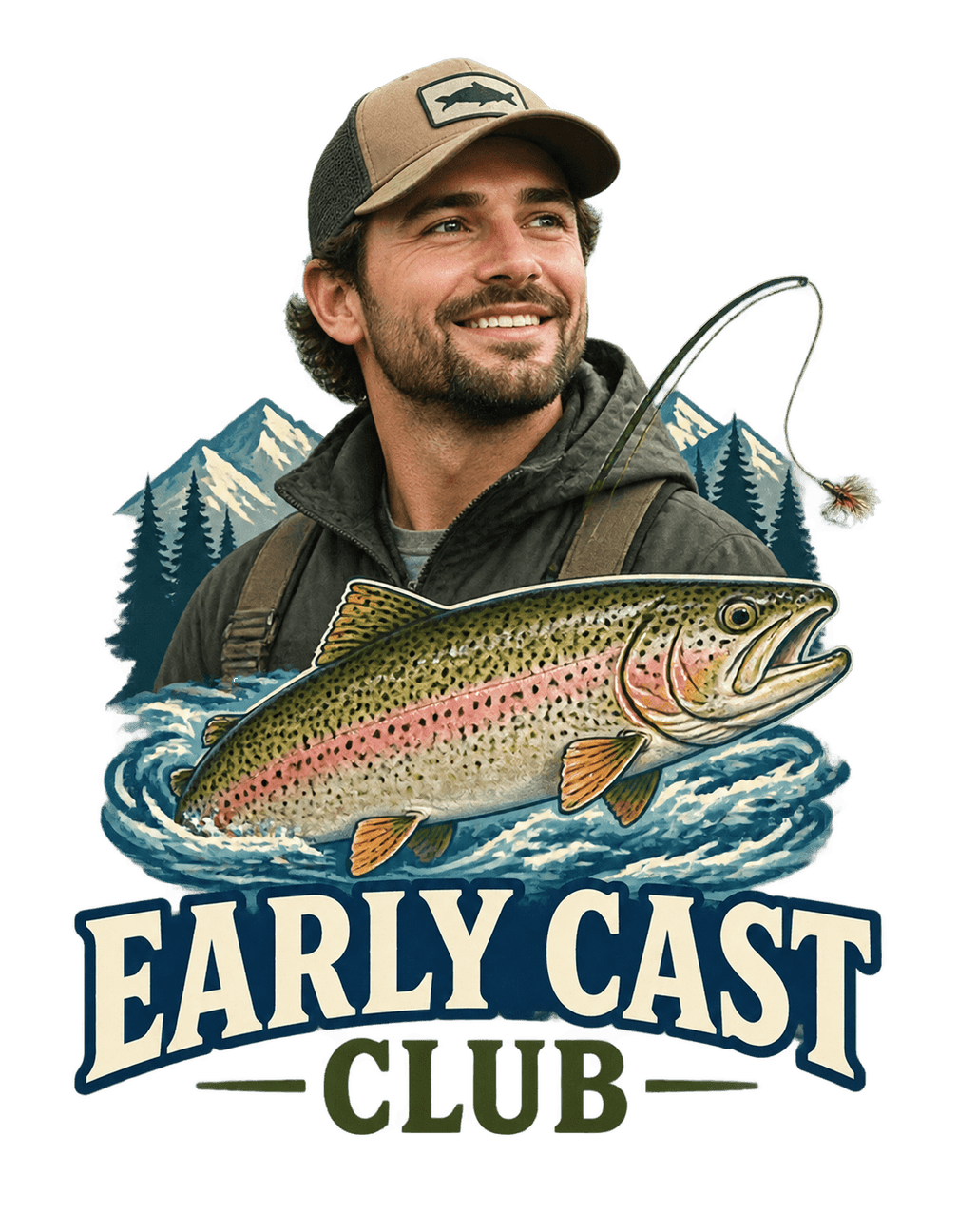 Fishing Day Face Club original isolated transparent print artwork