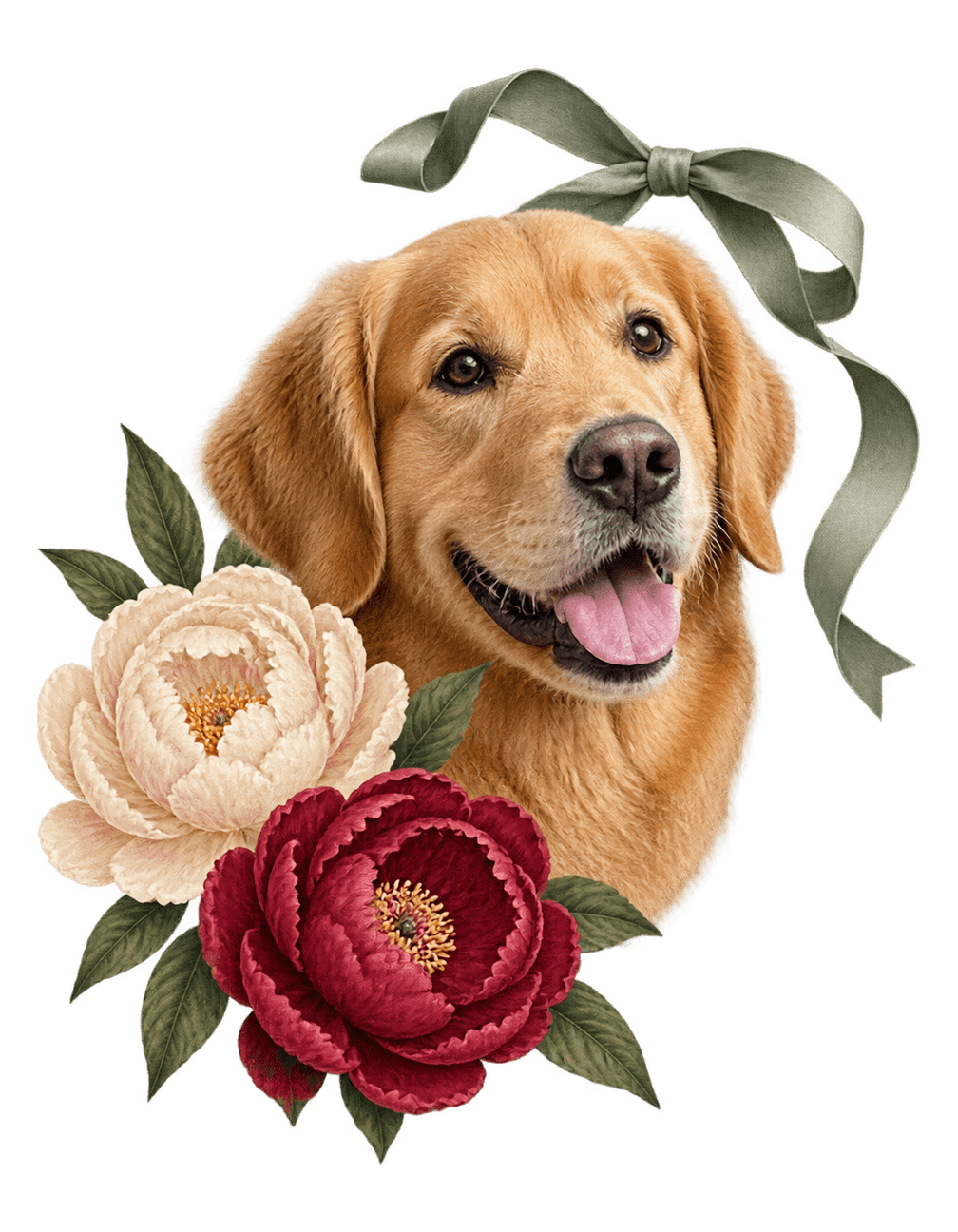 Paws And Peonies original isolated transparent print artwork