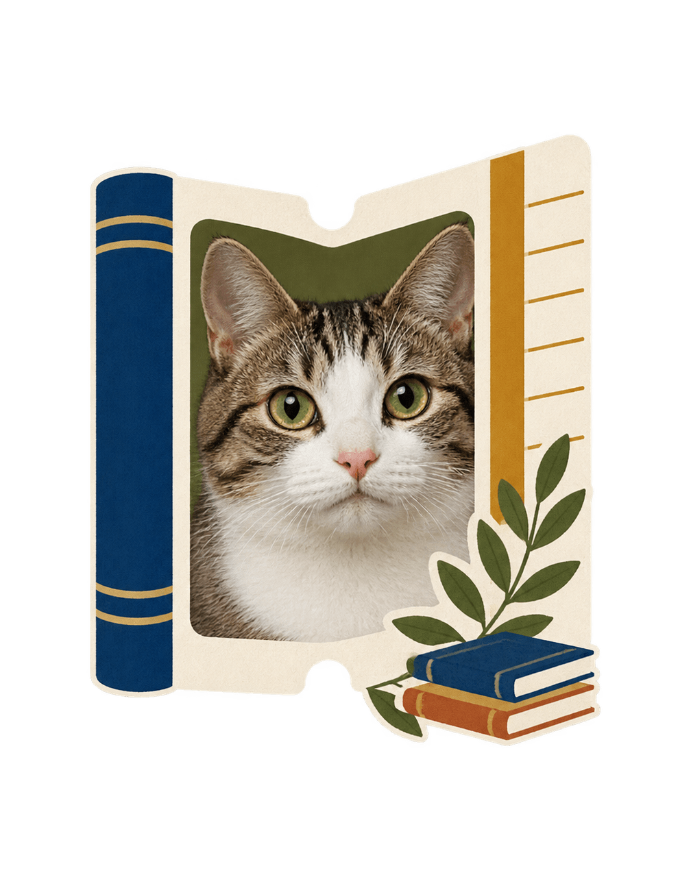 Feline Library Card original isolated transparent print artwork