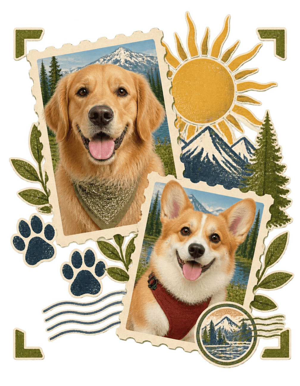 Dog Duo Memory Stamps original isolated transparent print artwork
