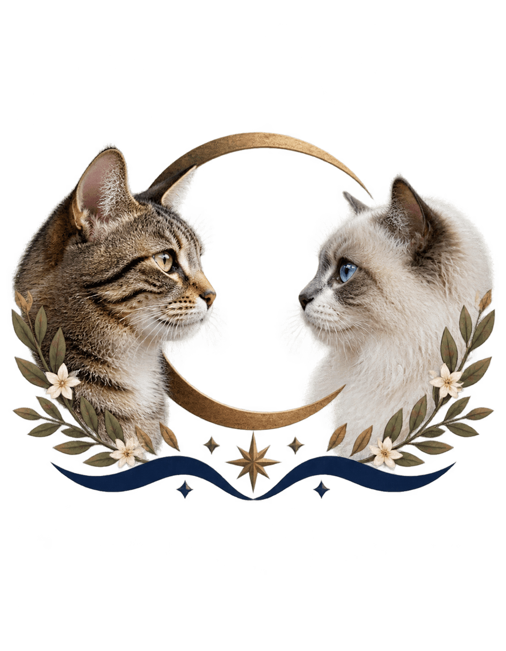 Two Cats Moon Ledger original isolated transparent print artwork
