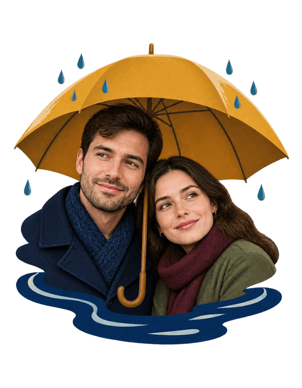 Couple Rainy Day original isolated transparent print artwork