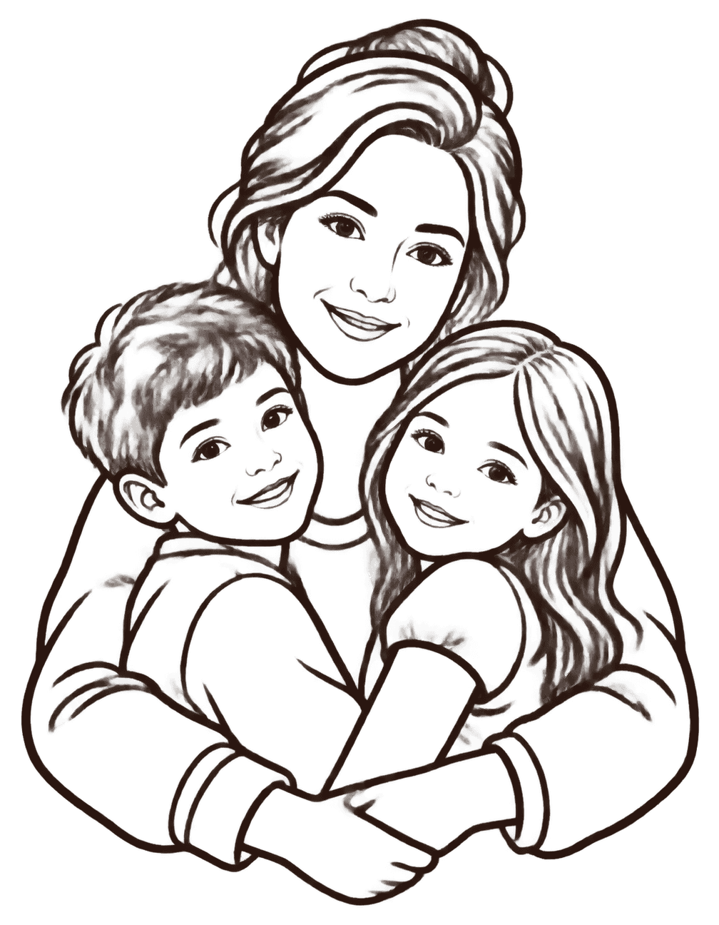 Three People One Hug original isolated transparent print artwork