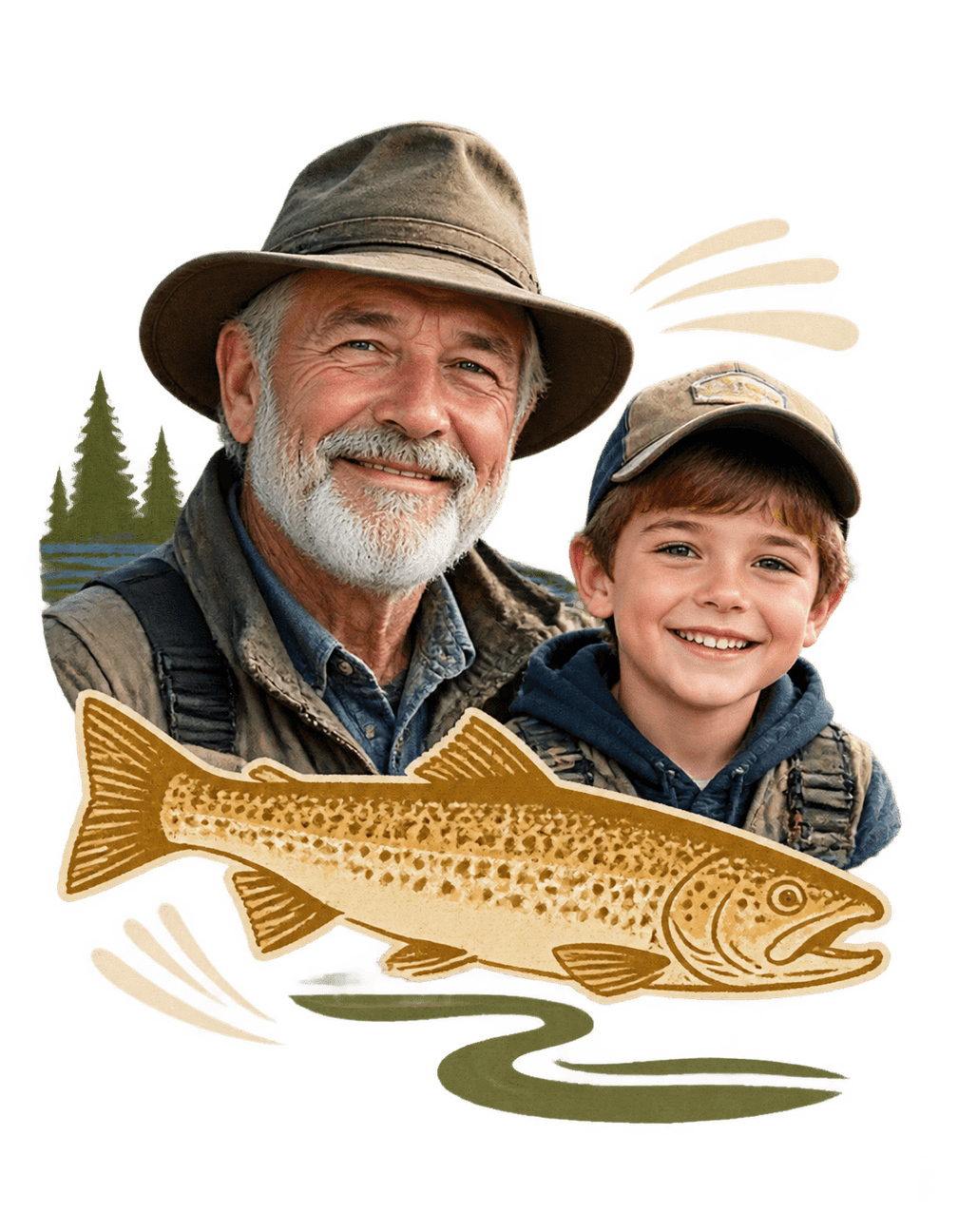 Grandpas Fishing Journal original isolated transparent print artwork