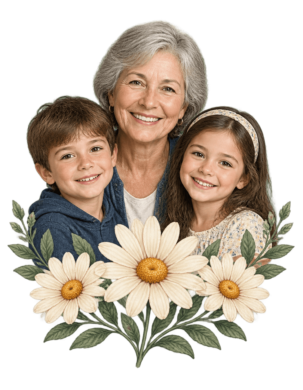 Her Grandkids Photo Garden original isolated transparent print artwork