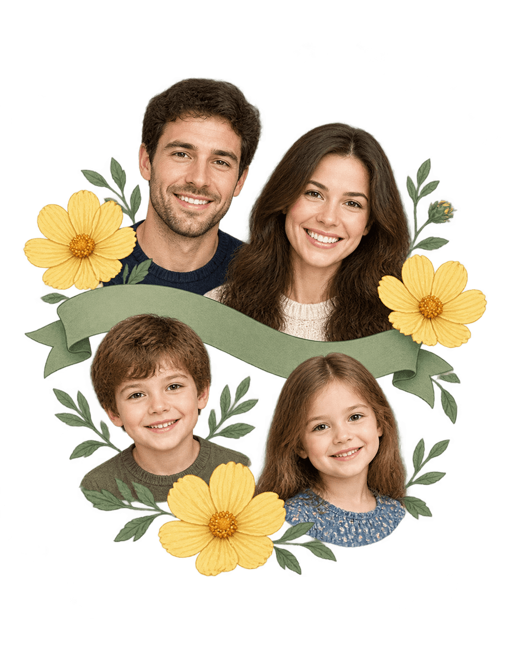 Family Four Garden Fold original isolated transparent print artwork