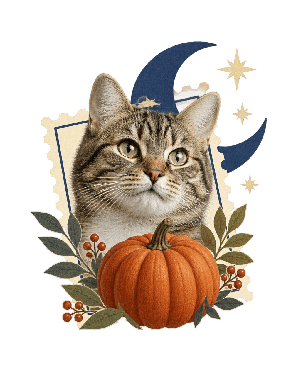 Moonlit Cat Pumpkin Post original isolated transparent print artwork