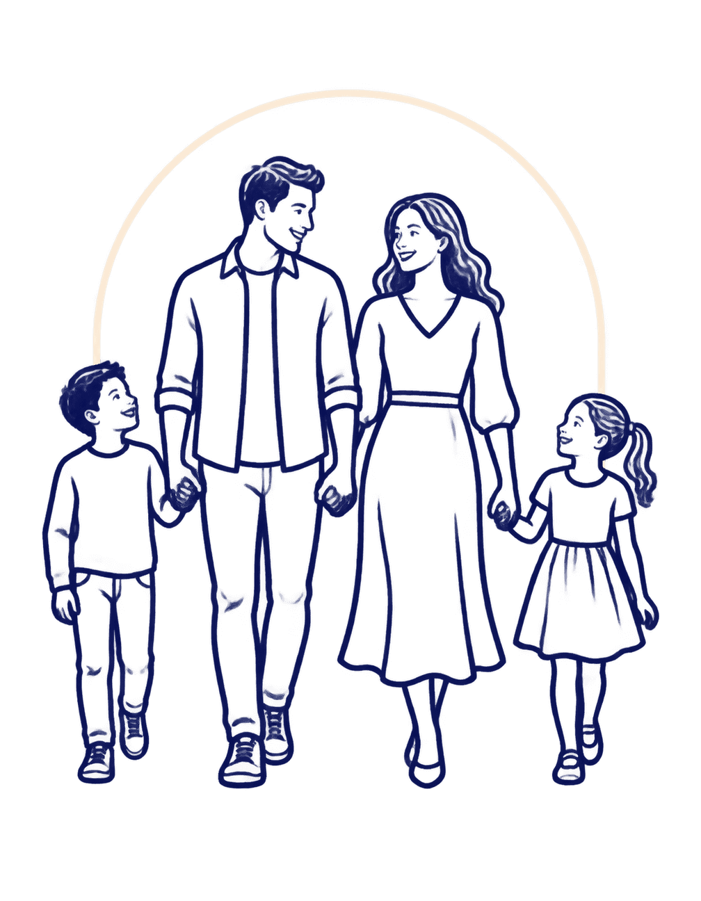 Four People One Line Home original isolated transparent print artwork