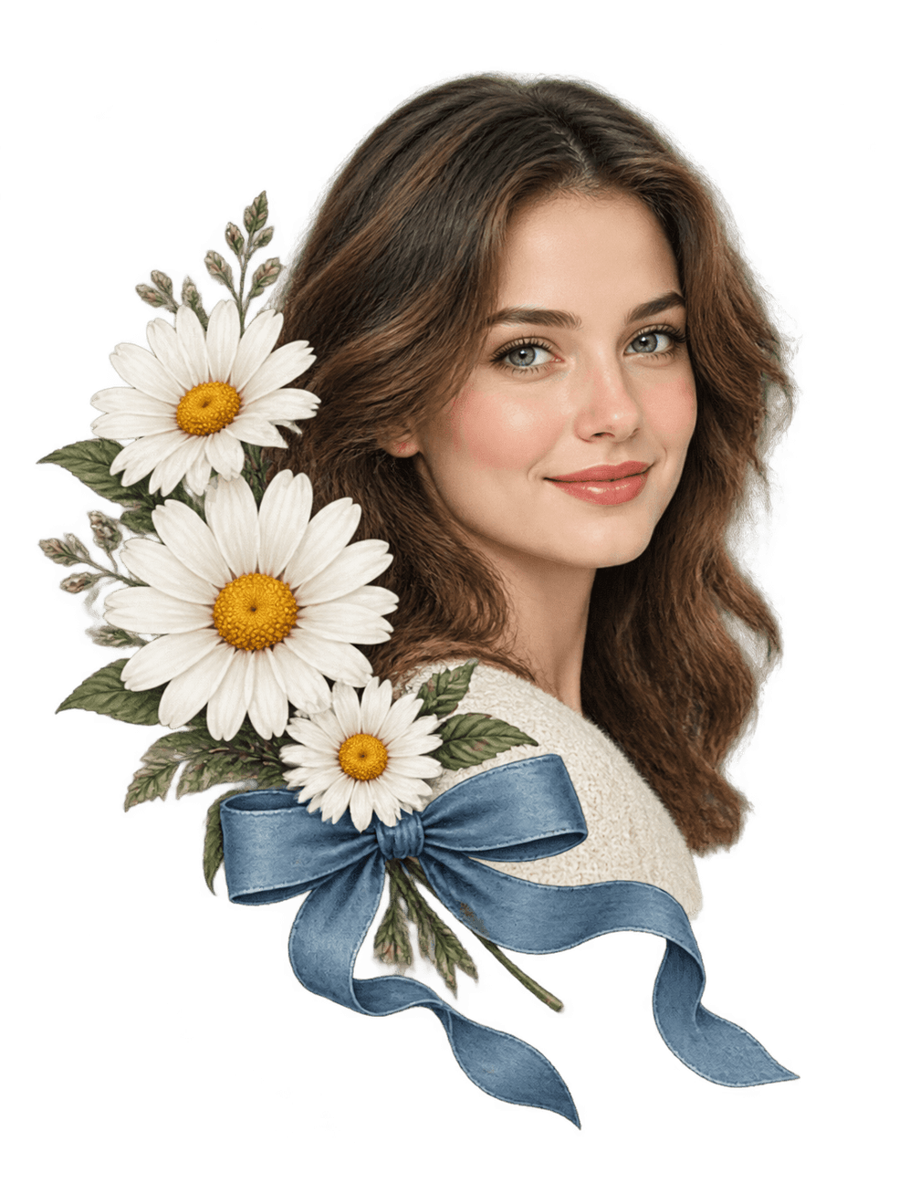 Portrait With Wild Daisies original isolated transparent print artwork