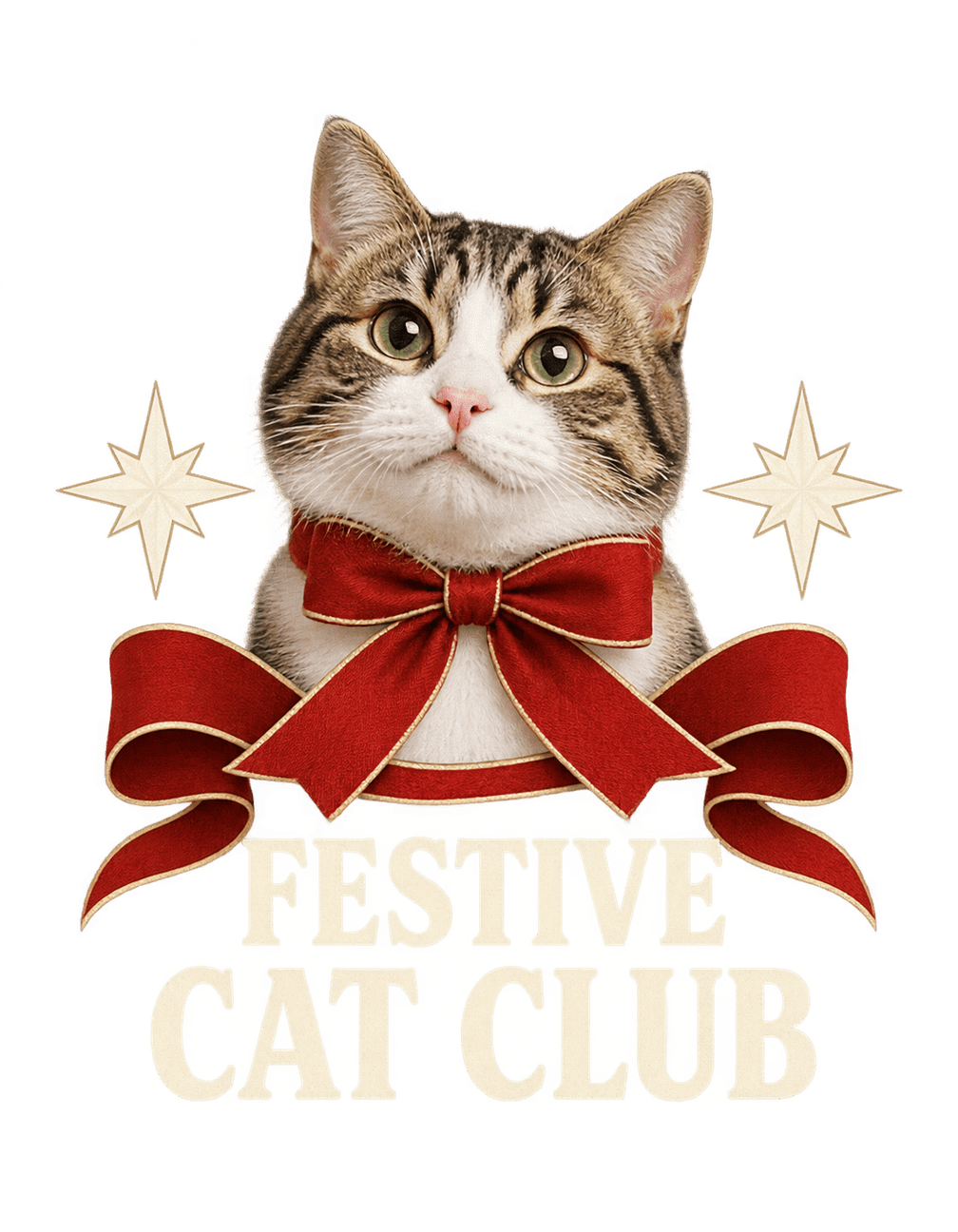 Christmas Cat Ribbon Club original isolated transparent print artwork
