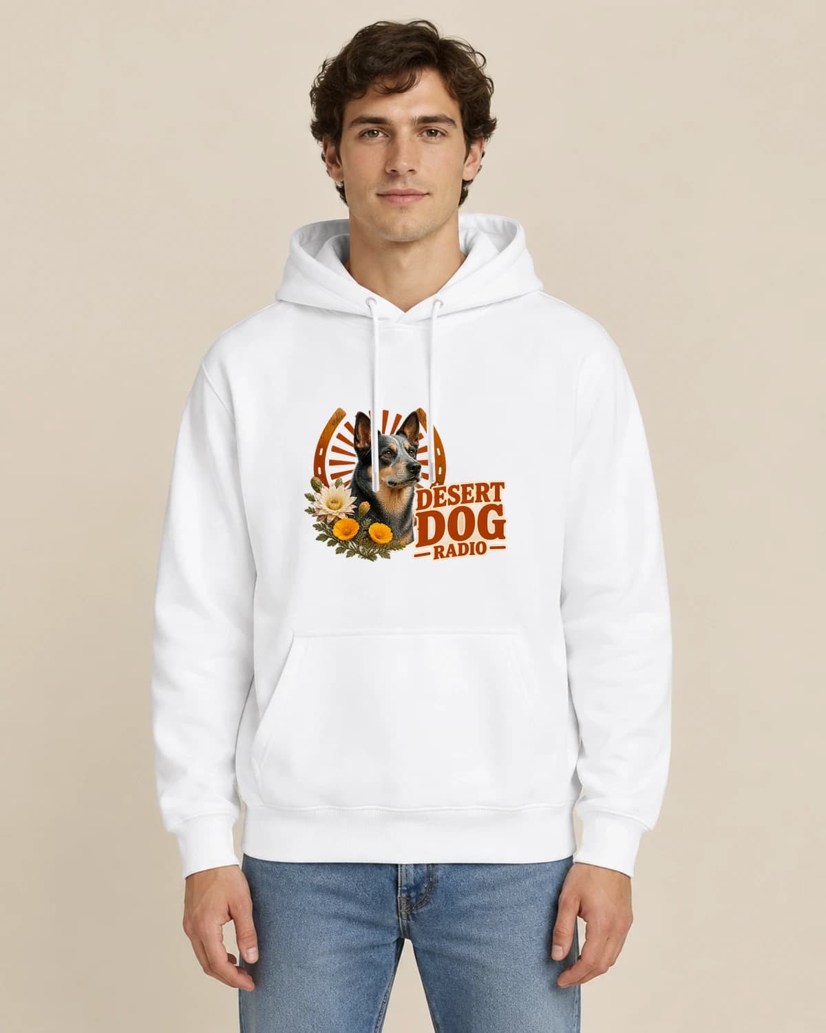 Desert Dog Radio, men's styling of the same unisex hoodie