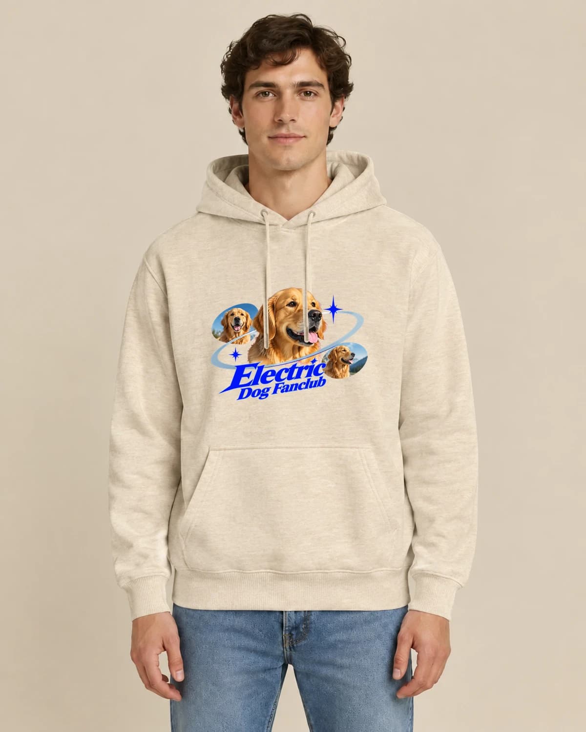 Electric Dog Fanclub, men's styling of the same unisex hoodie