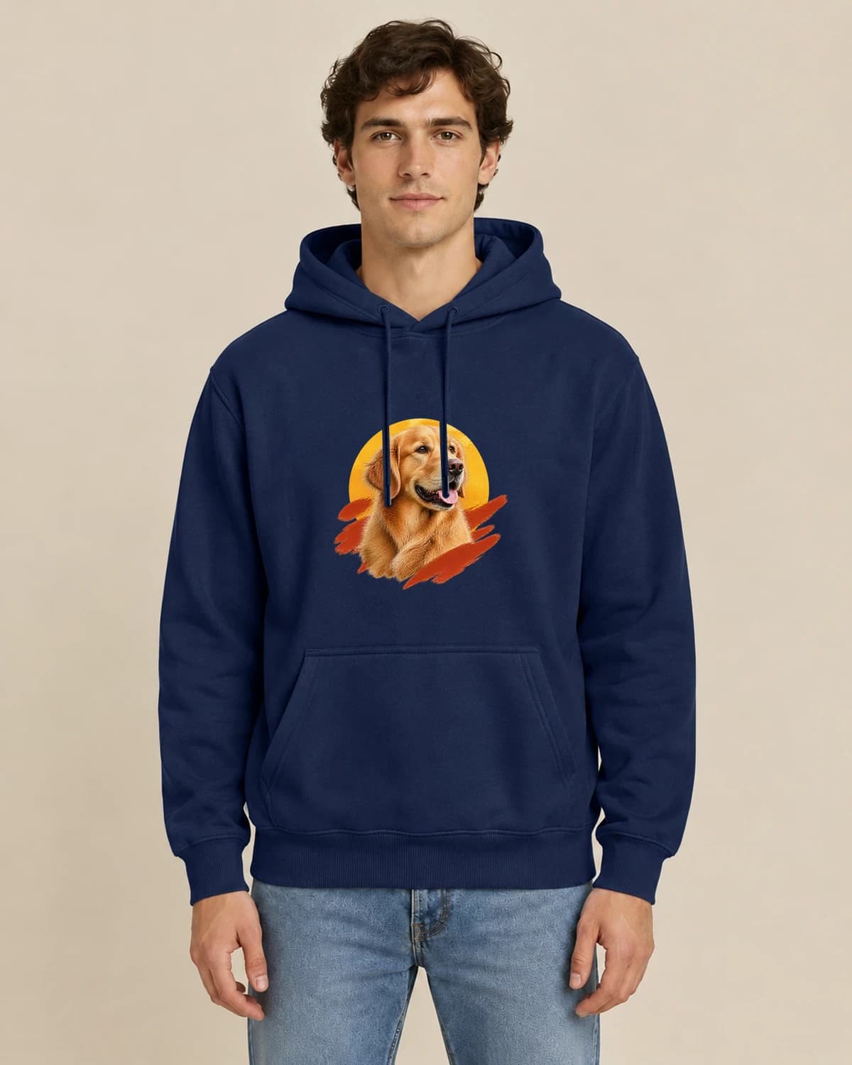 Golden Hour Retriever, men's styling of the same unisex hoodie
