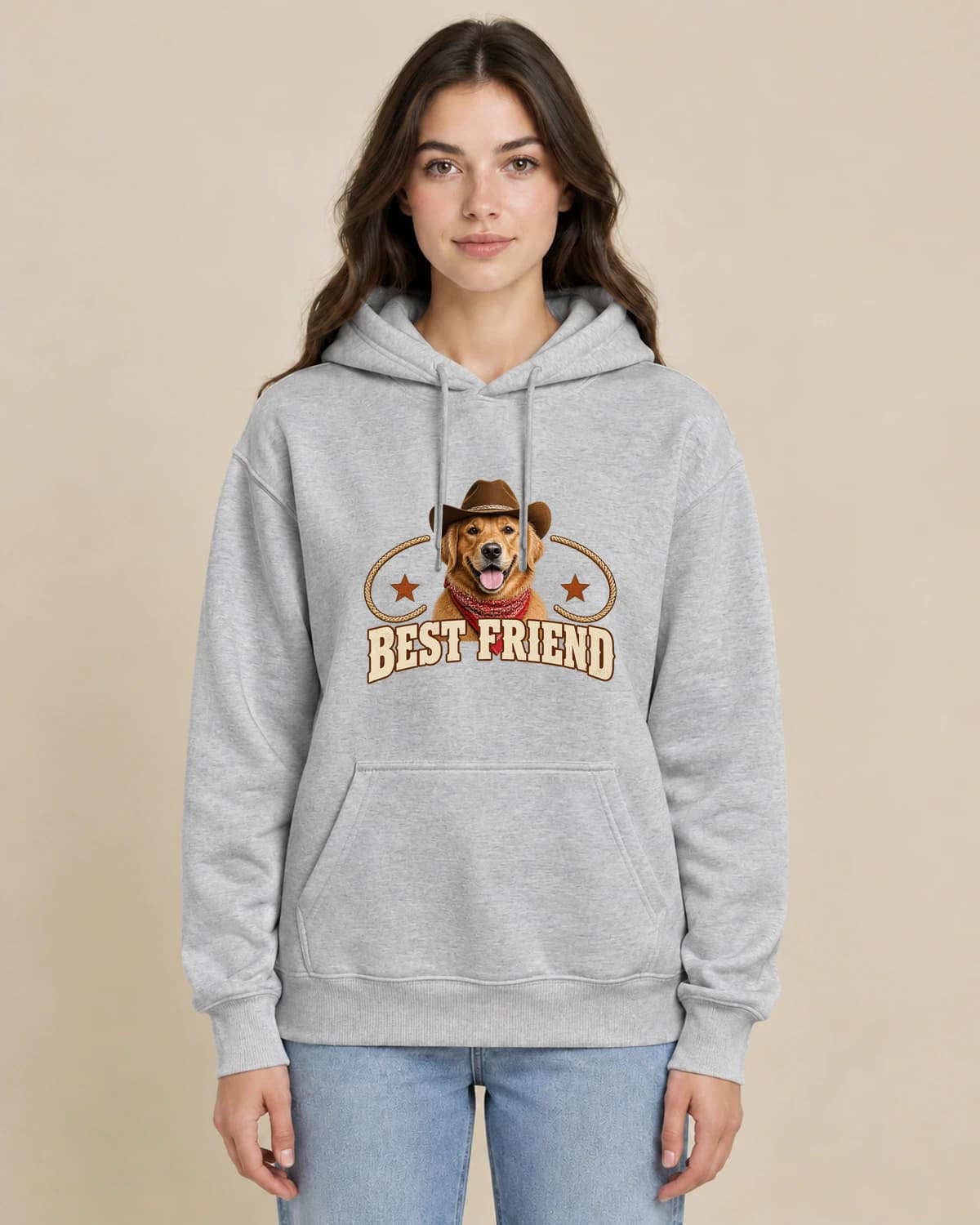 Rodeo Best Friend on a woman wearing the classic unisex pullover; illustrative styling
