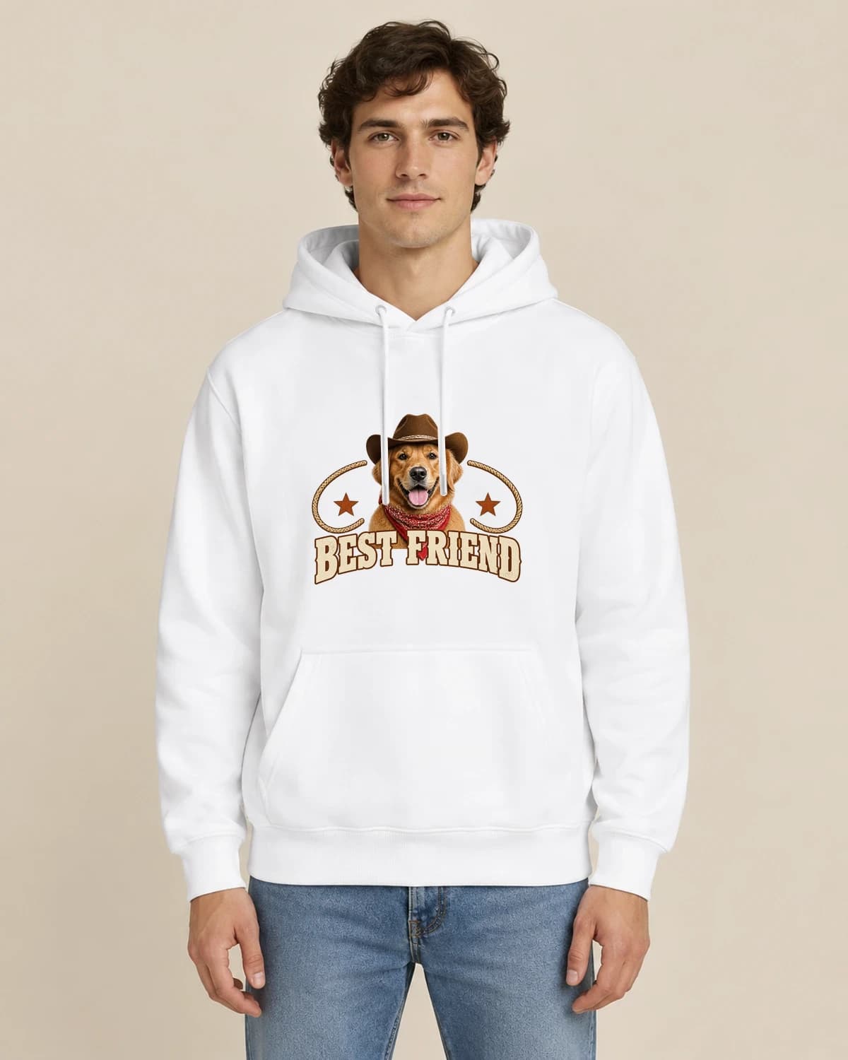 Western keepsakes: Rodeo Best Friend hoodie design; White styling