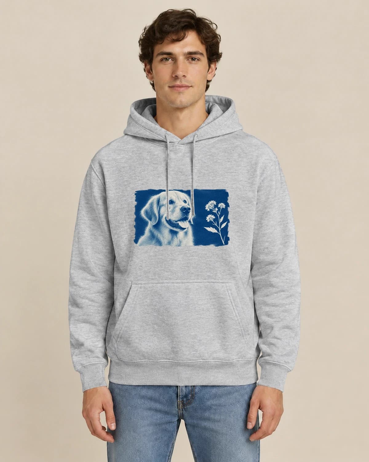 Dog Sunprint, men's styling of the same unisex hoodie