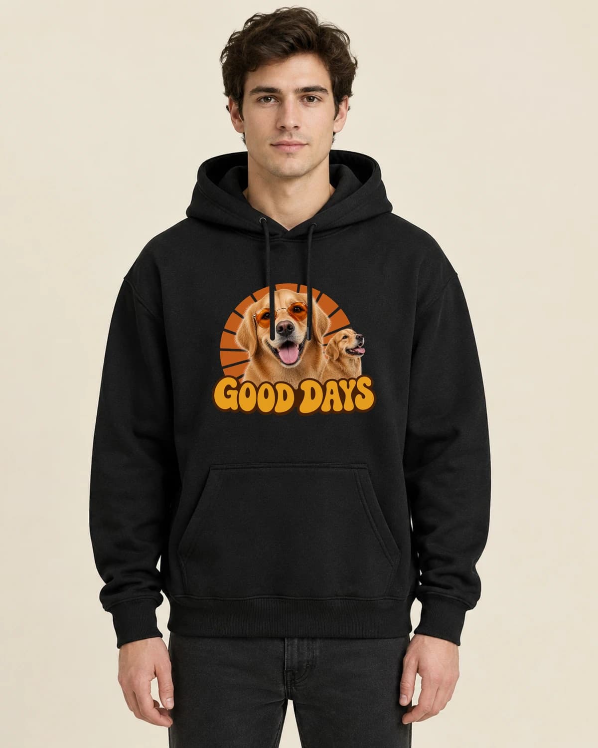 Dog Day Disco, men's styling of the same unisex hoodie