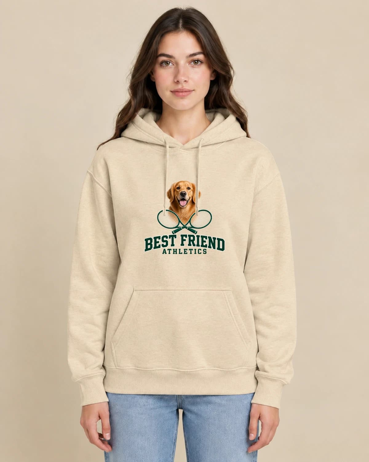 Personalized Dog Dad Hoodies: Best Friend Athletics hoodie design; Khaki styling