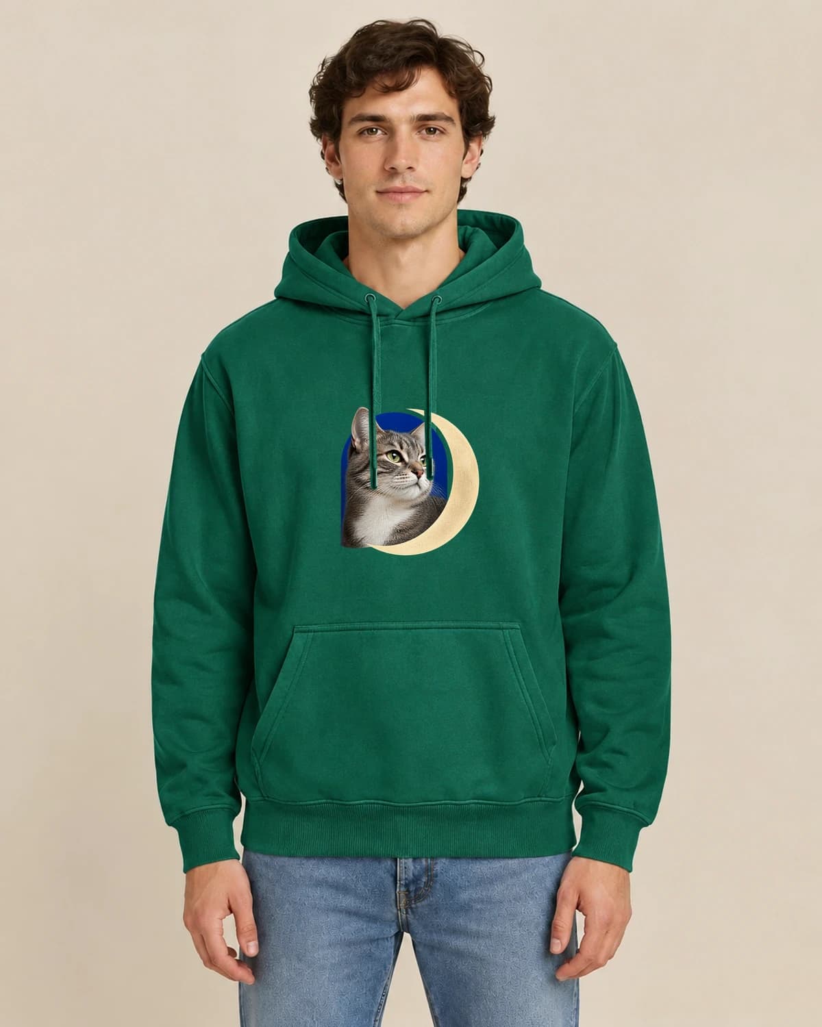 Moonlit Cat Window, men's styling of the same unisex hoodie