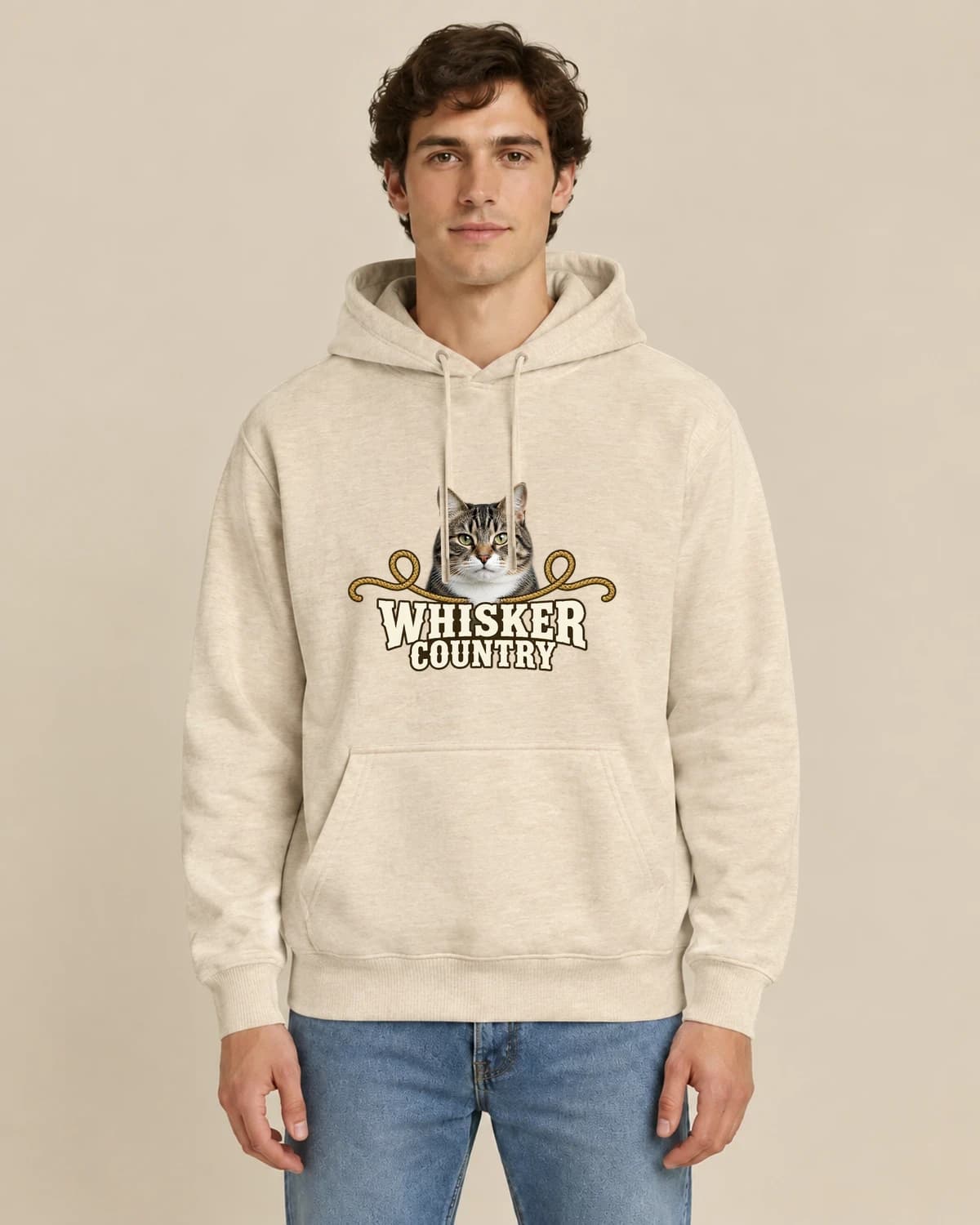 Western Whiskers, men's styling of the same unisex hoodie