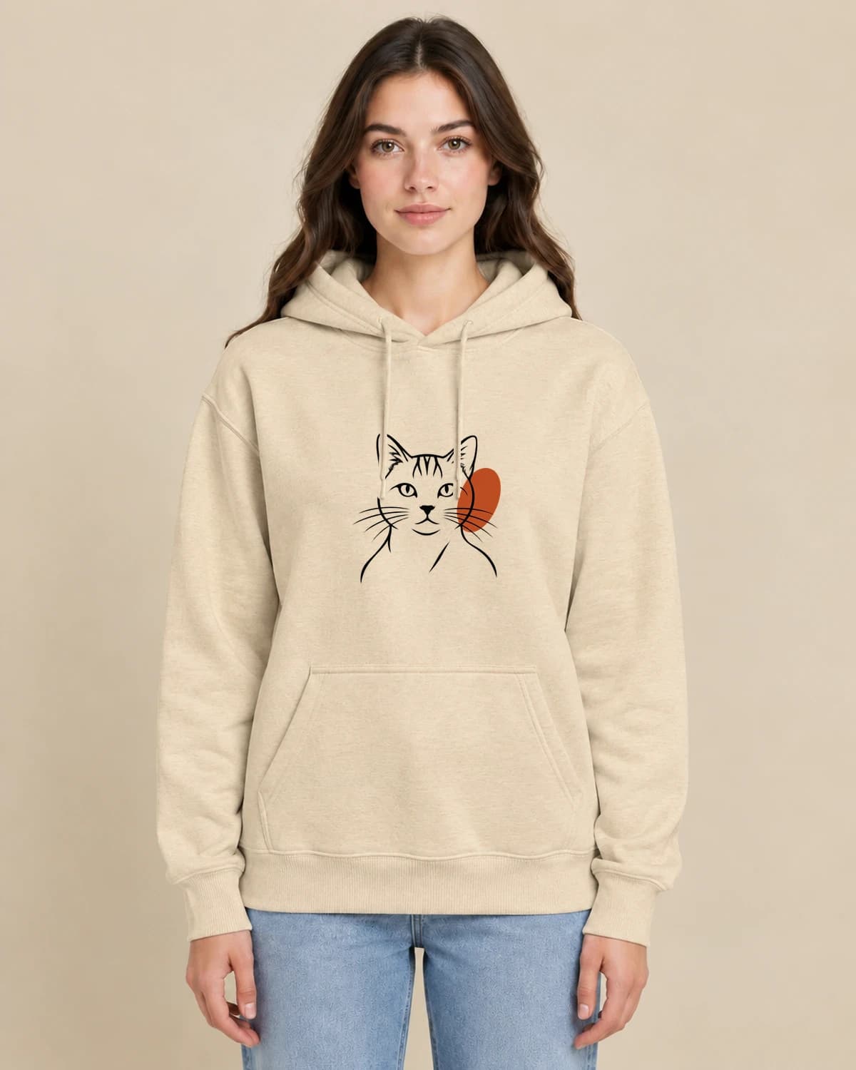 Cat Line Poetry on a woman wearing the classic unisex pullover; illustrative styling