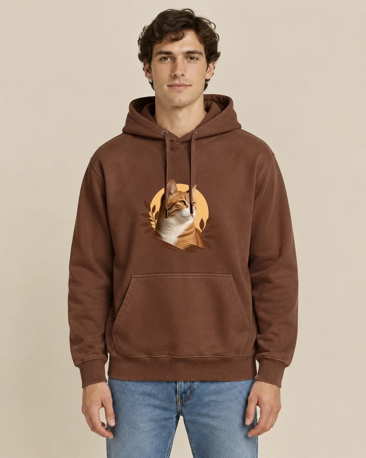 Sunbeam Cat Portrait, men's styling of the same unisex hoodie