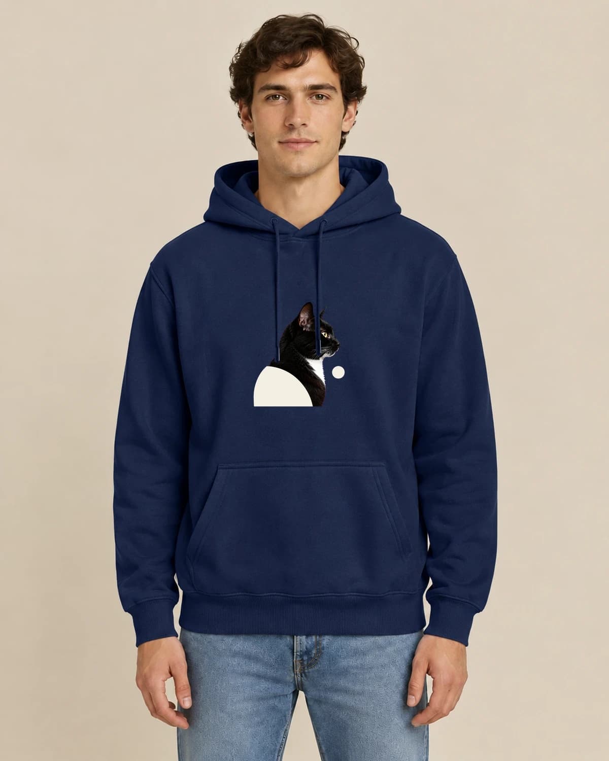 Cat Silhouette Journal, men's styling of the same unisex hoodie