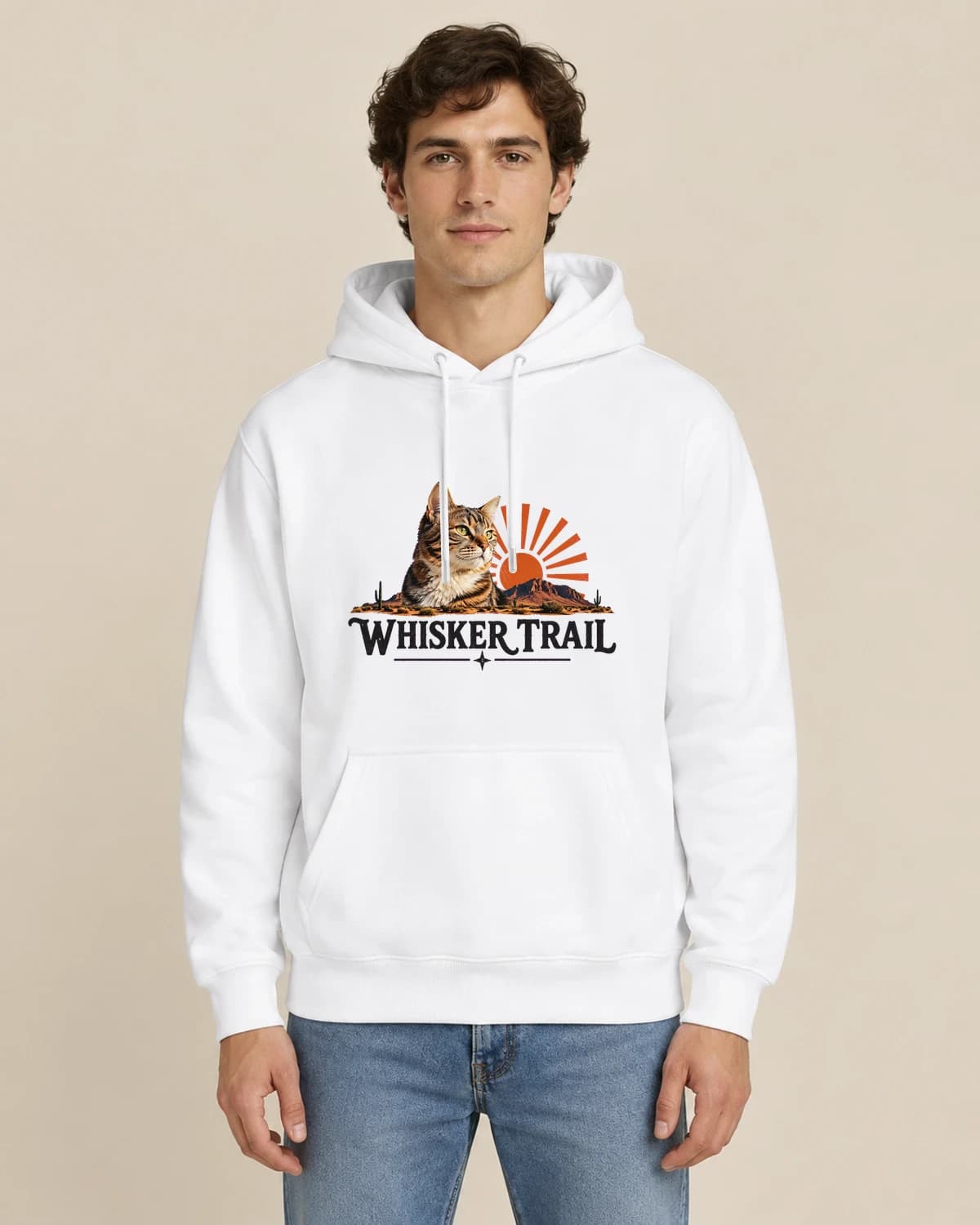 Whisker Trail Supply, men's styling of the same unisex hoodie