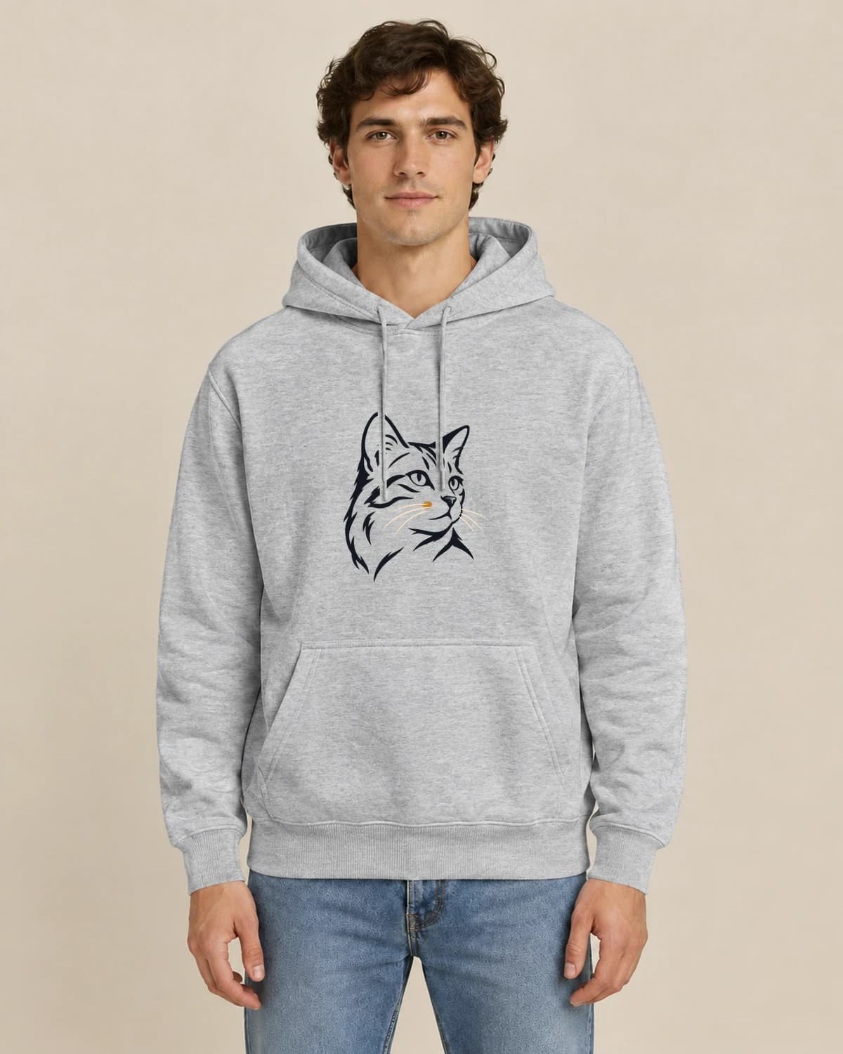 Cat Ink Gesture, men's styling of the same unisex hoodie