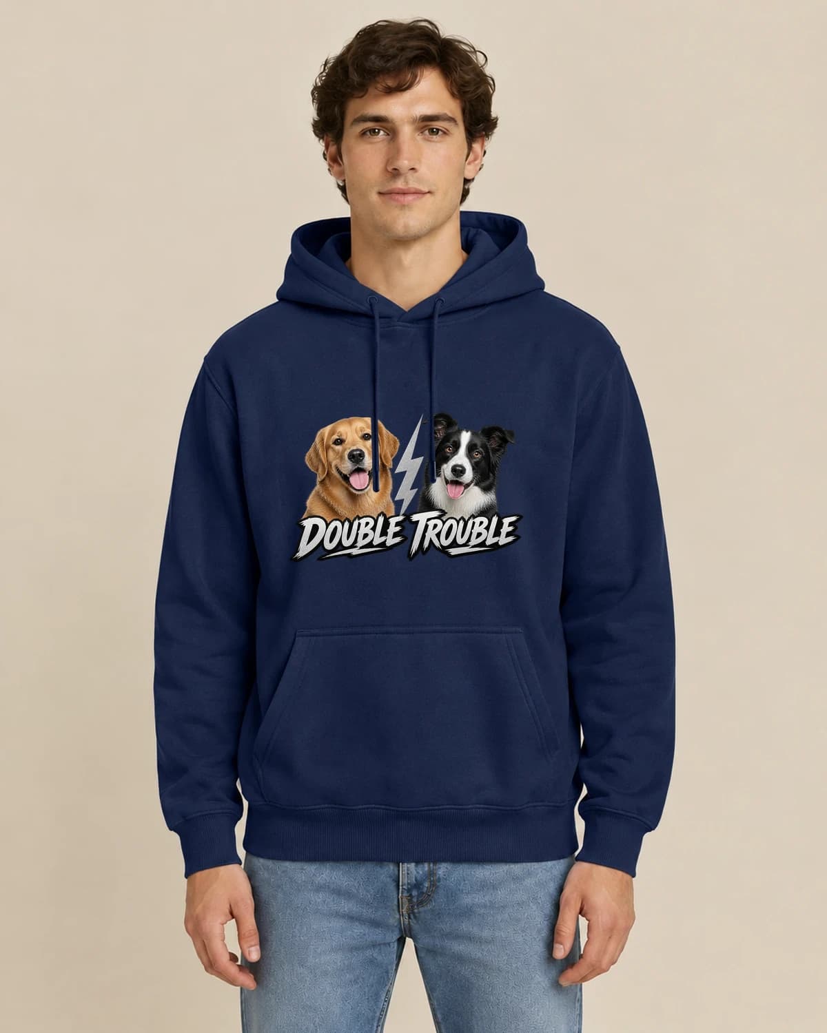 Two Dog Tour, men's styling of the same unisex hoodie