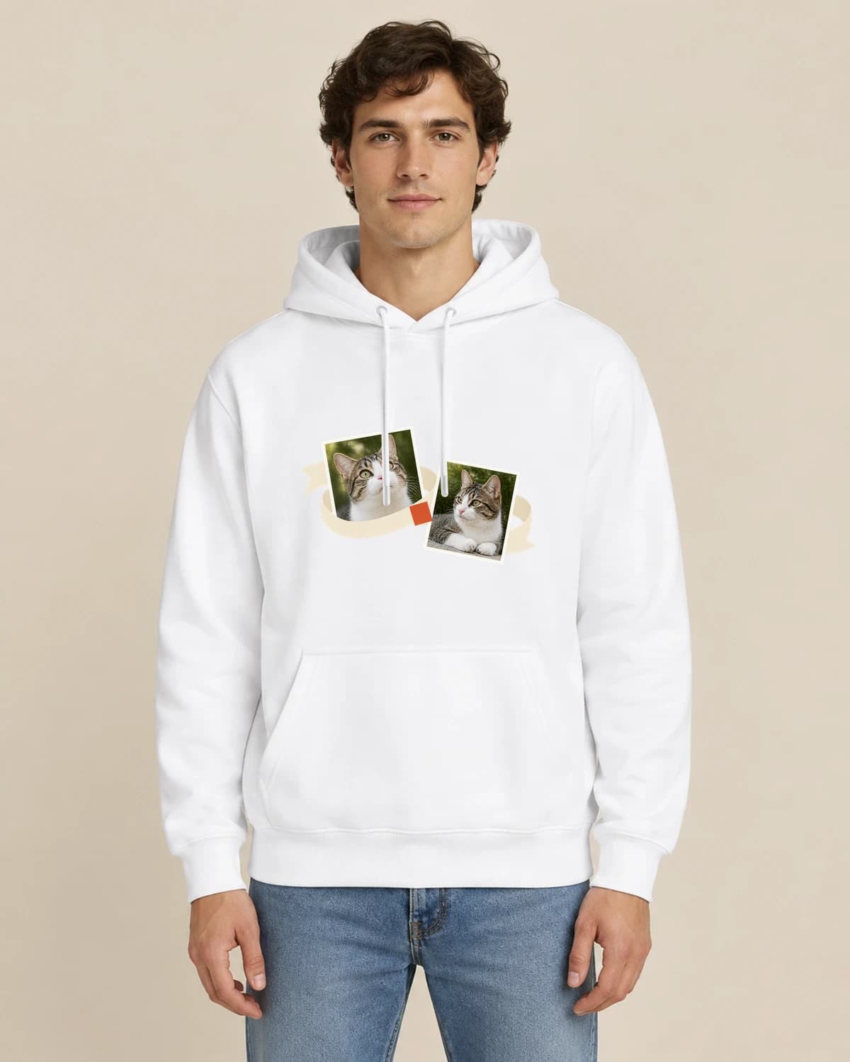 Cat Photo Ribbon, men's styling of the same unisex hoodie