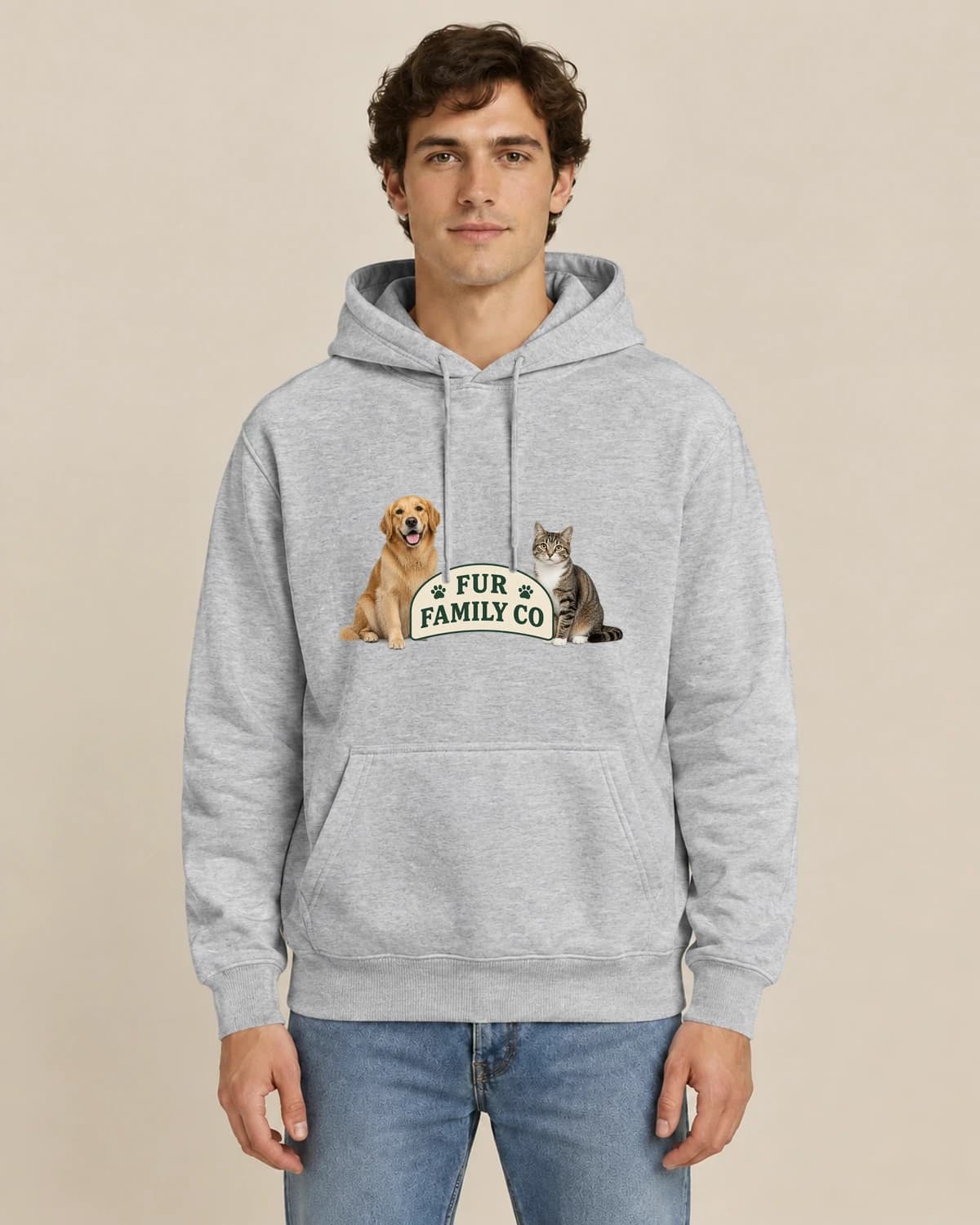 Dog And Cat Co, men's styling of the same unisex hoodie